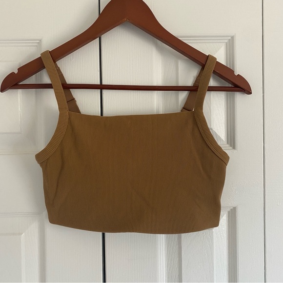aerie Other - Aerie Offline Medium Brown Ribbed Crop Top Bra Medium Support Stretch Activewear